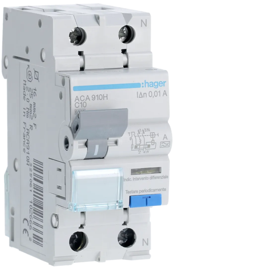 Disjunctor diferential 1P+N 10A, 10mA, C 6kA, tip A