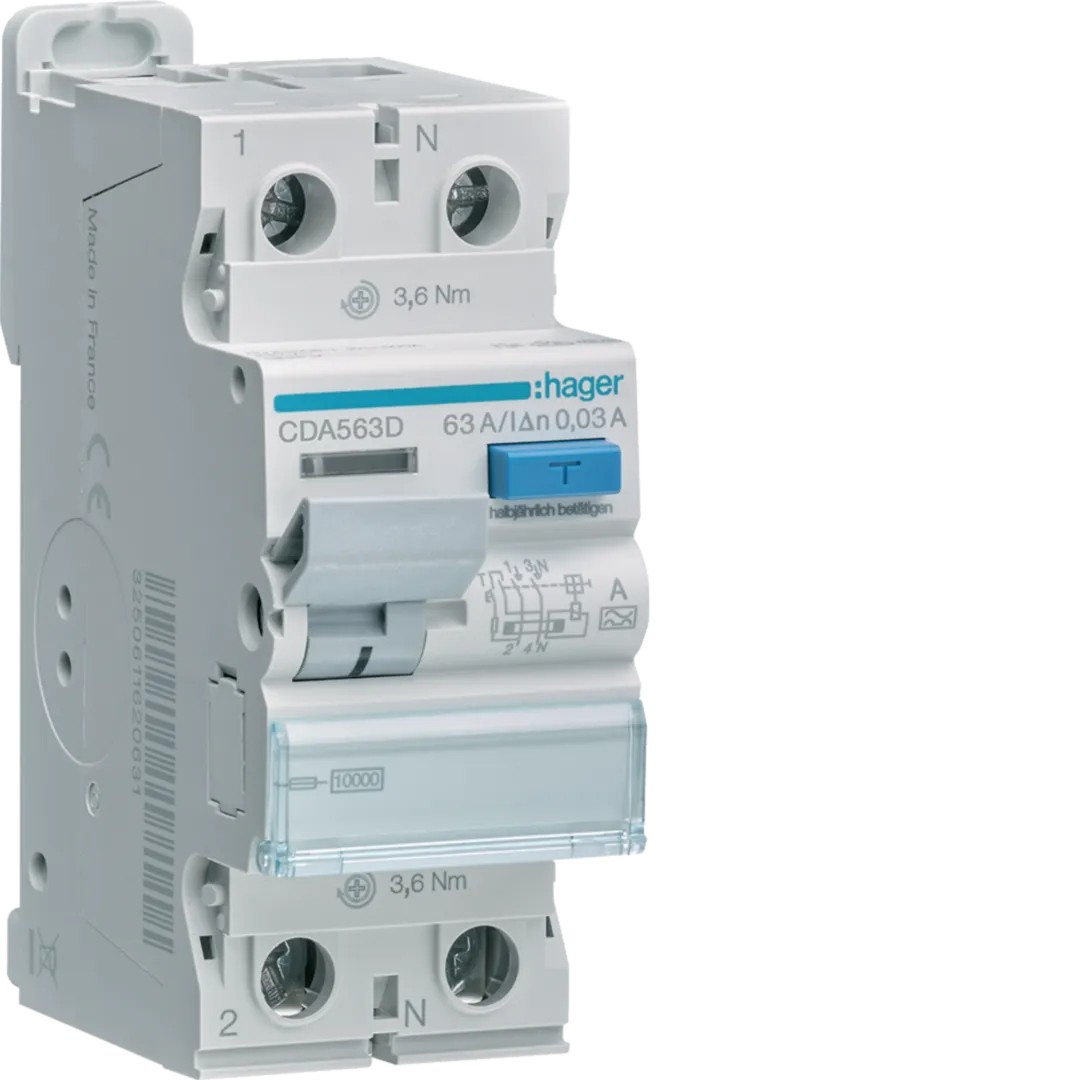 Intrerupator diferential 2P 10KA, 63A, 30mA, tip A